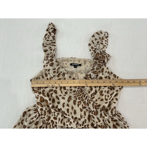 Express Small Tan Brown Leopard Ruffle Top - Picture 4 of 7
